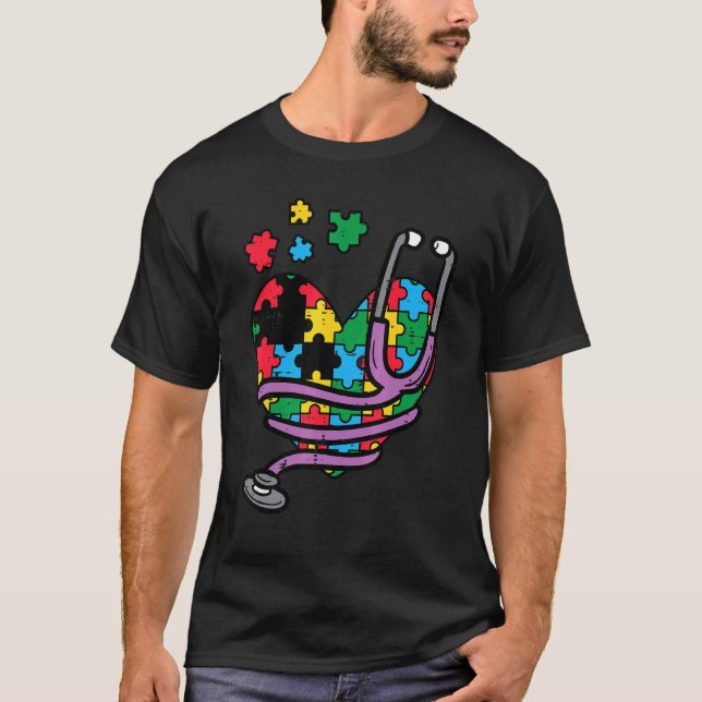 Camiseta Estetoscopio de corazón de rompecabezas Conciencia (Anverso)