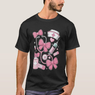 Camiseta Estetoscopio de Enfermera Coqueta con Lazo Rosa En