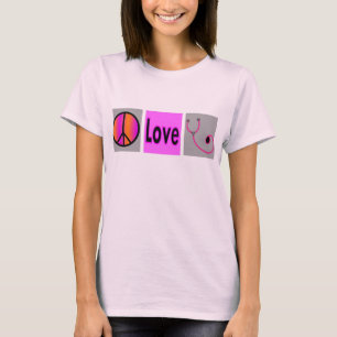 Camiseta estetoscopio del amor de la paz