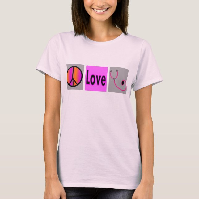 Camiseta estetoscopio del amor de la paz (Anverso)