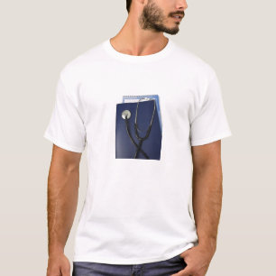 Camiseta estetoscopio médico en carpeta azul