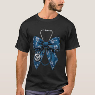 Camiseta Estetoscopio Médico Enfermera Lazo Coqueta Azul Fl