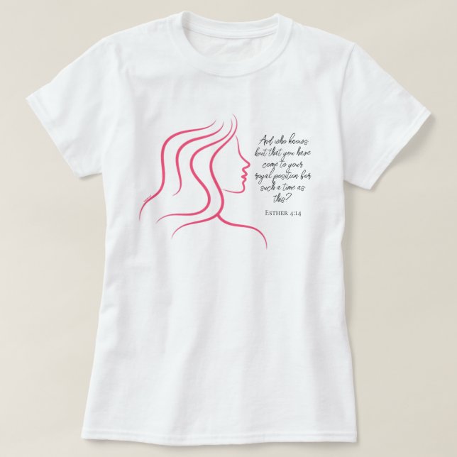 Camiseta Esther 4:14 Biblia sobre silueta rosada (Diseño del anverso)