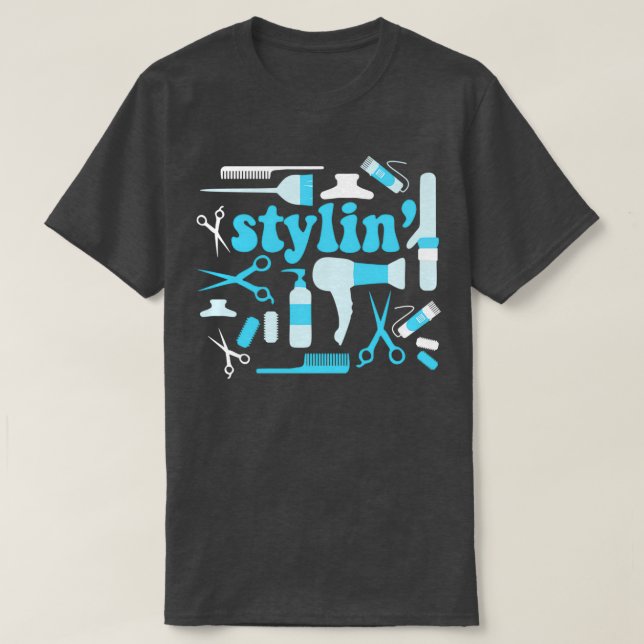 Camiseta Estilinx27 Blue Hair Stylist Salon Barber Curling  (Diseño del anverso)