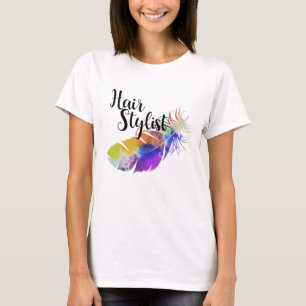 Camiseta Estilista de pelo - acuarelas de plumas