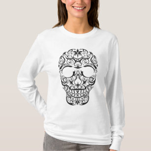 Camiseta estilizada negra del cráneo