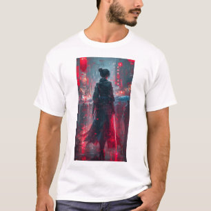 Camiseta Estilo anime único Androgynous Female Samurai Art