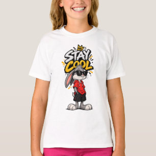 Camiseta Estilo Callejero Conejo Gráfico 'Mantén la Calma'