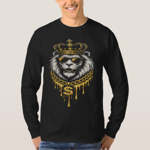 Camiseta Estilo Callejero León Feroz con Corona y Cadena