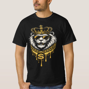 Camiseta Estilo Callejero León Feroz con Corona y Cadena