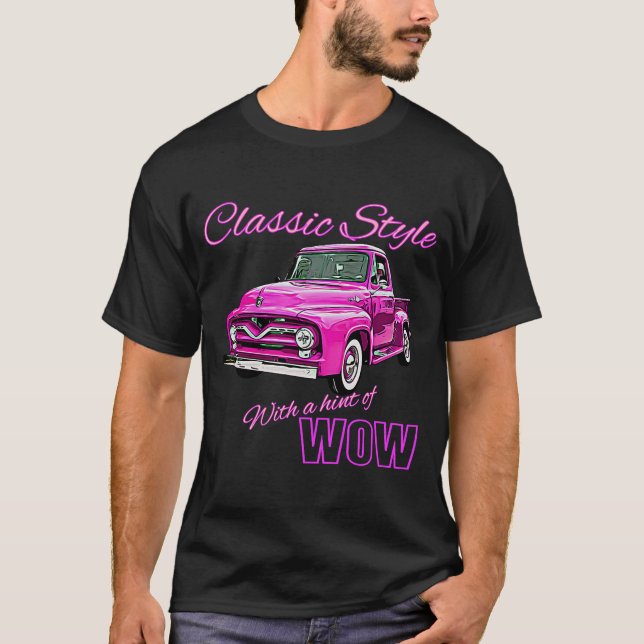 Camiseta Estilo clásico con un toque de camioneta rosa WOW (Anverso)