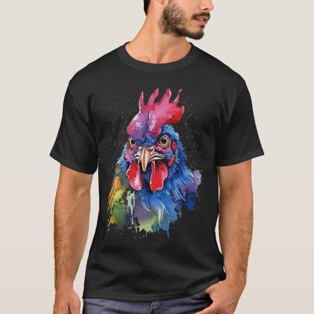 Camiseta Estilo de acuarela de pollo de gallo de campo (Anverso)