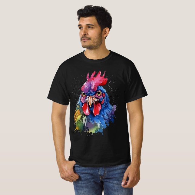 Camiseta Estilo de acuarela de pollo de gallo de campo (Anverso completo)