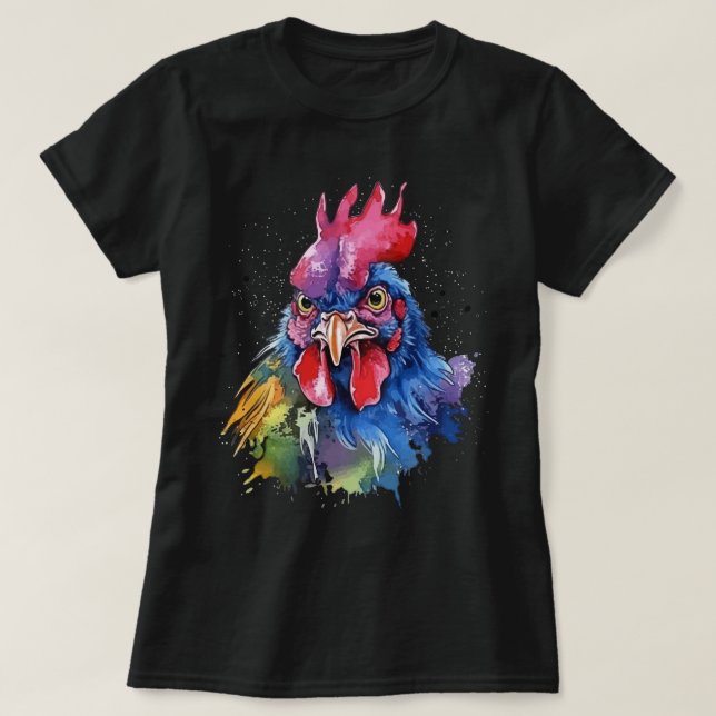 Camiseta Estilo de acuarela de pollo de gallo de campo (Diseño del anverso)