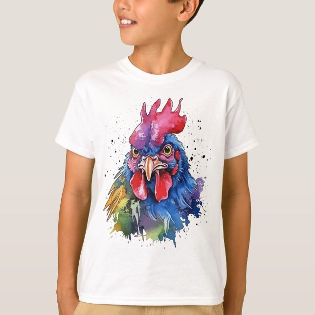 Camiseta Estilo de acuarela de pollo de gallo de campo (Anverso)