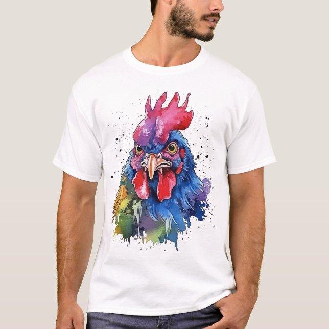 Camiseta Estilo de acuarela de pollo de gallo de campo (Anverso)
