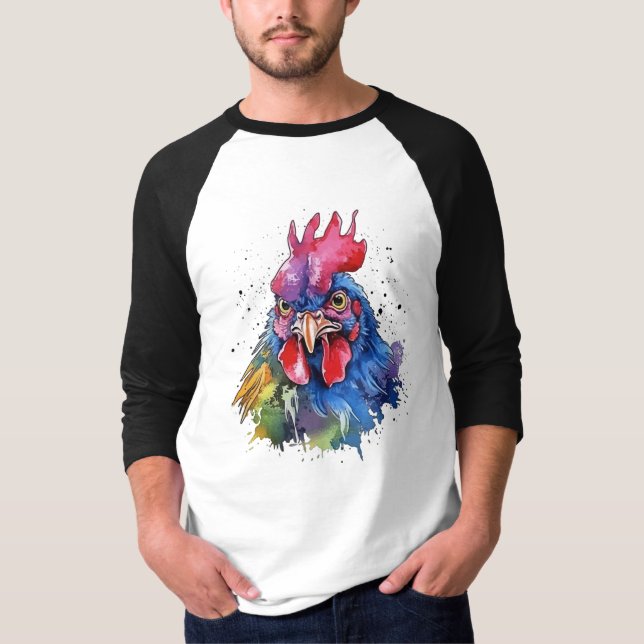 Camiseta Estilo de acuarela de pollo de gallo de campo (Anverso)