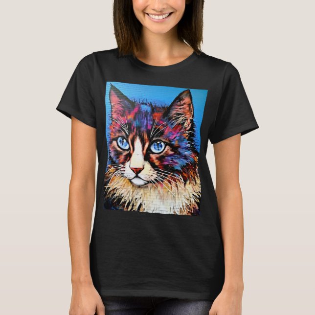 Camiseta Estilo de arte de la calle con retrato de gato (Anverso)