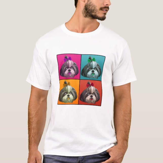 Camiseta Estilo De Arte Pop Del Ilustracion Shih Tzu Para L (Anverso)