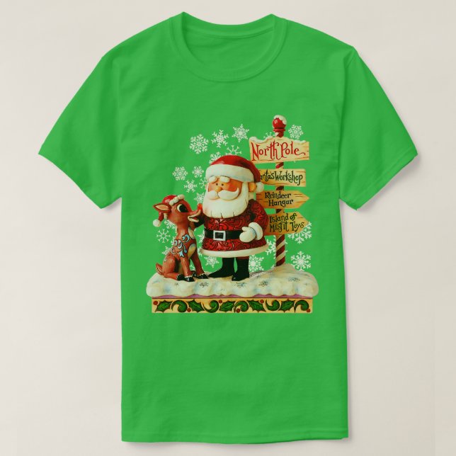 Camiseta Estilo de arte popular de Santa y Rudolph (Diseño del anverso)