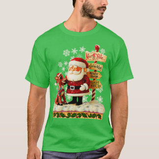 Camiseta Estilo de arte popular de Santa y Rudolph