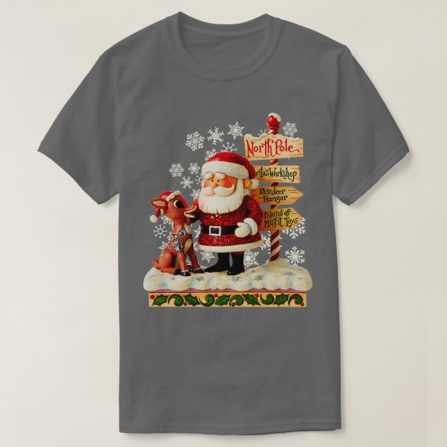 Camiseta Estilo de arte popular de Santa y Rudolph (Diseño del anverso)