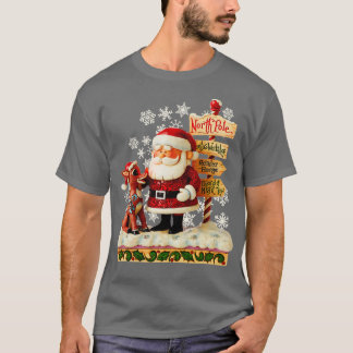 Camiseta Estilo de arte popular de Santa y Rudolph