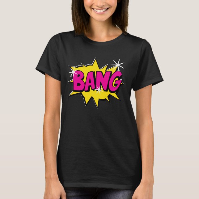 Camiseta Estilo de comedia Pop Art Retro Amarillo Hot Pink  (Anverso)