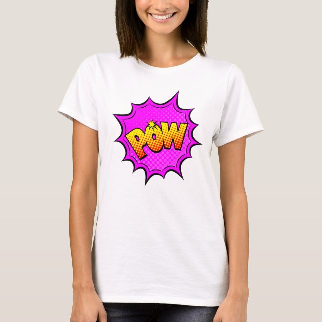 Camiseta Estilo de comedia Pop Art Retro Amarillo Morado Ma (Anverso)