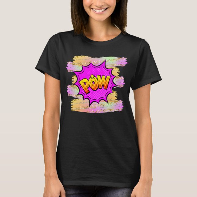 Camiseta Estilo de comedia Pop Art Retro Amarillo Morado Ma (Anverso)