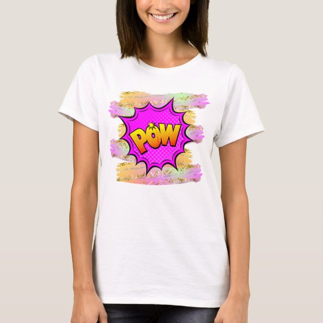 Camiseta Estilo de comedia Pop Art Retro Amarillo Morado Ma (Anverso)