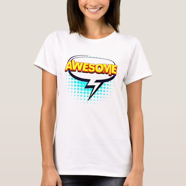 Camiseta Estilo de comedia Pop Art Retro Aqua Yellow AWESOM (Anverso)