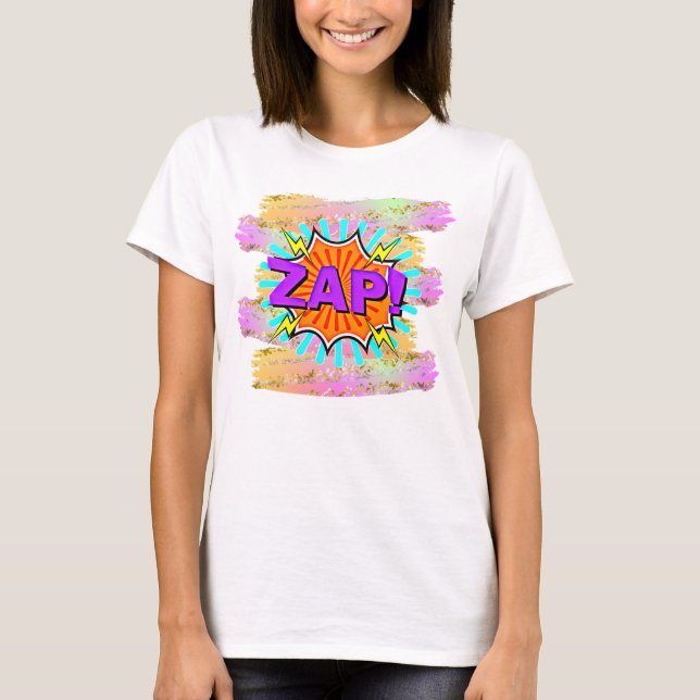 Camiseta Estilo de comedia Pop Art Retro Azul Naranja Púrpu (Anverso)