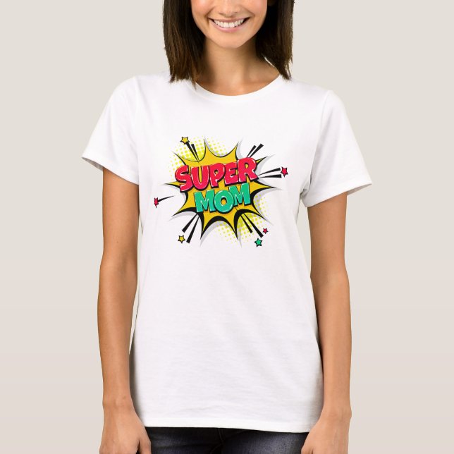 Camiseta Estilo de comedia Pop Art Retro Rojo SUPERMOM (Anverso)