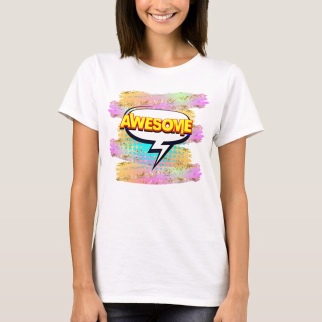 Camiseta Estilo de comedia Pop Art Retro Yellow AWESOME (Anverso)