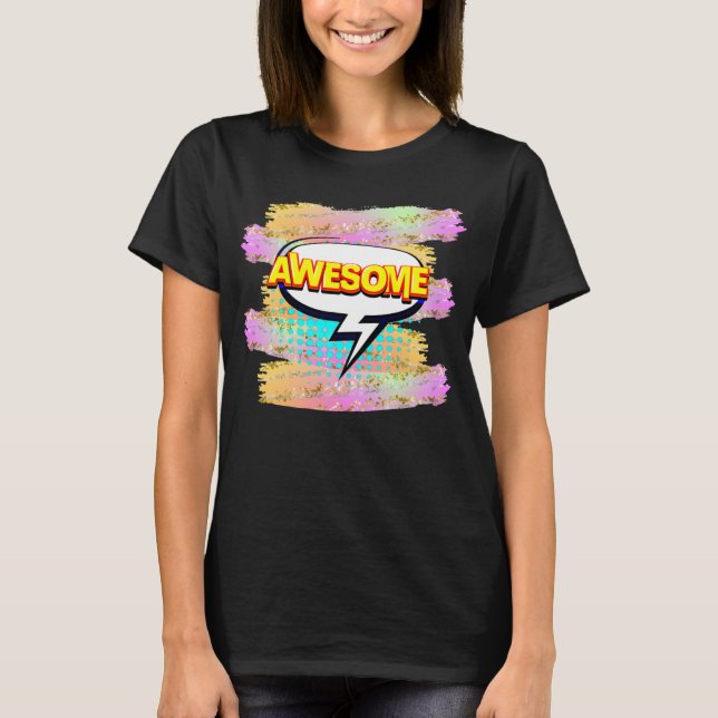 Camiseta Estilo de comedia Pop Art Retro Yellow AWESOME (Anverso)