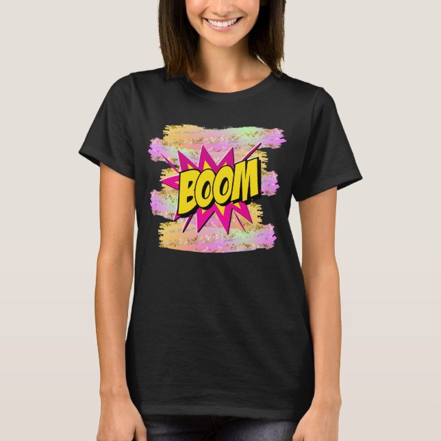 Camiseta Estilo de comedia Pop Art Retro Yellow Hot Pink BO (Anverso)