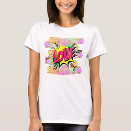 Camiseta Estilo de comic Pop Art Retro Amor Rosa Amarillo
