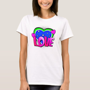 Camiseta Estilo de comic Pop Art Retro Azul Amor rosa Verde