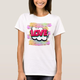 Camiseta Estilo de comic Pop Art Retro Pink LOVE Purpurina