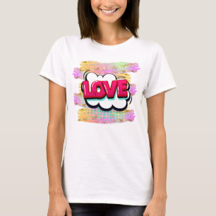 Camiseta Estilo de comic Pop Art Retro Pink LOVE Purpurina