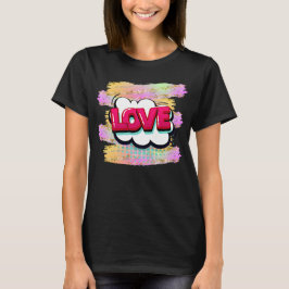 Camiseta Estilo de comic Pop Art Retro Pink LOVE Purpurina