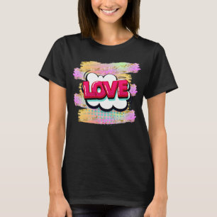 Camiseta Estilo de comic Pop Art Retro Pink LOVE Purpurina