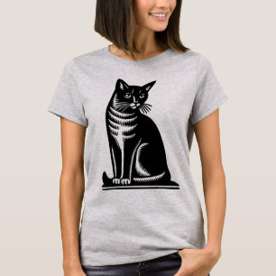 Camiseta Estilo de grabado en madera de felino noble