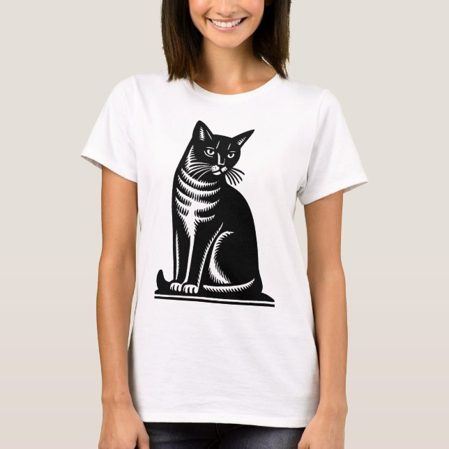 Camiseta Estilo de grabado en madera de felino noble (Anverso)