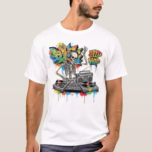 Camiseta Estilo de graffiti de Guay Skeleton DJ (Anverso)
