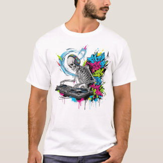 Camiseta Estilo de graffiti de Guay Skeleton DJ
