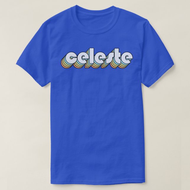Camiseta Estilo de la tipografía arcoiris retro Celeste (Diseño del anverso)