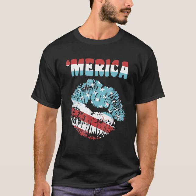 Camiseta Estilo de la vendimia Lámparas de besos de bandera (Anverso)