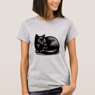 Camiseta Estilo de madera de gato negro